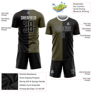 Custom Olive Black-White Sublimation Split Fashion Salute To Service Soccer Uniform Jersey