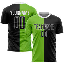 Load image into Gallery viewer, Custom Neon Green Black-White Sublimation Split Fashion Soccer Uniform Jersey

