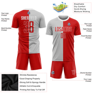 Custom Gray Red-White Sublimation Split Fashion Soccer Uniform Jersey