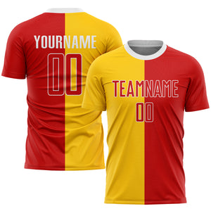 Custom Gold Red-White Sublimation Split Fashion Soccer Uniform Jersey