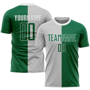 Custom Gray Kelly Green-White Sublimation Split Fashion Soccer Uniform Jersey