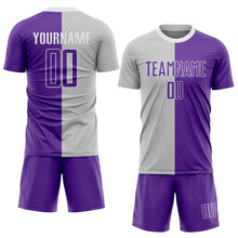 Load image into Gallery viewer, Custom Gray Purple-White Sublimation Split Fashion Soccer Uniform Jersey
