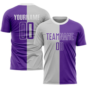 Custom Gray Purple-White Sublimation Split Fashion Soccer Uniform Jersey