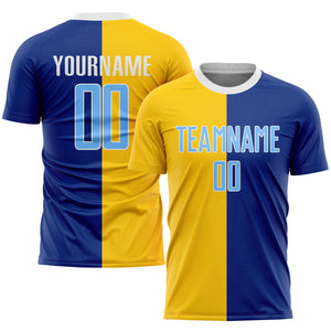 Custom Royal Light Blue-Gold Sublimation Split Fashion Soccer Uniform Jersey