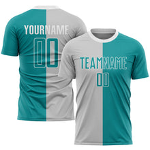 Load image into Gallery viewer, Custom Gray Teal-White Sublimation Split Fashion Soccer Uniform Jersey
