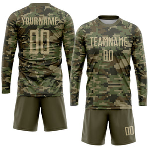 Custom Camo Vegas Gold-Olive Sublimation Salute To Service Soccer Uniform Jersey