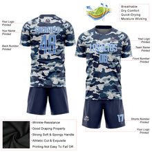 Load image into Gallery viewer, Custom Camo Light Blue-Royal Sublimation Salute To Service Soccer Uniform Jersey
