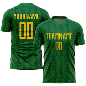 Custom Kelly Green Gold Sublimation Soccer Uniform Jersey