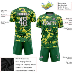 Custom Camo White-Kelly Green Sublimation Salute To Service Soccer Uniform Jersey