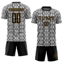 Load image into Gallery viewer, Custom Black Black-Old Gold Sublimation Snakeskin Soccer Uniform Jersey
