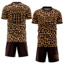 Load image into Gallery viewer, Custom Brown Brown-Old Gold Sublimation Leopard Soccer Uniform Jersey
