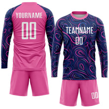 Load image into Gallery viewer, Custom Navy White-Pink Sublimation Soccer Uniform Jersey
