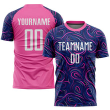 Load image into Gallery viewer, Custom Navy White-Pink Sublimation Soccer Uniform Jersey
