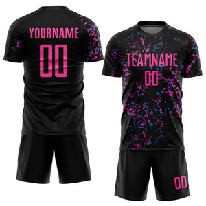 Custom Black Pink-Light Blue Sublimation Soccer Uniform Jersey