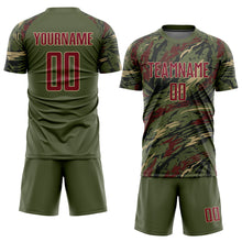 Load image into Gallery viewer, Custom Olive Crimson-Vegas Gold Sublimation Salute To Service Soccer Uniform Jersey
