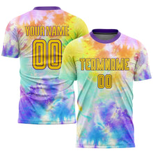 Load image into Gallery viewer, Custom Tie Dye Gold-Purple Sublimation Soccer Uniform Jersey
