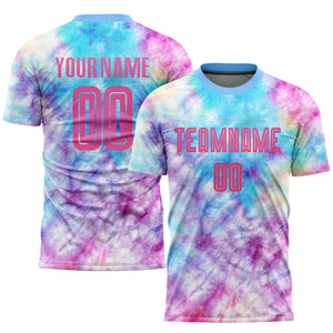 Custom Tie Dye Pink-Light Blue Sublimation Soccer Uniform Jersey