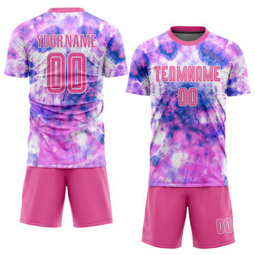 Custom Tie Dye Pink-White Sublimation Soccer Uniform Jersey
