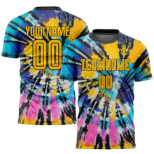 Load image into Gallery viewer, Custom Tie Dye Gold-Black Sublimation Soccer Uniform Jersey
