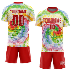 Custom Tie Dye Red-White Sublimation Soccer Uniform Jersey