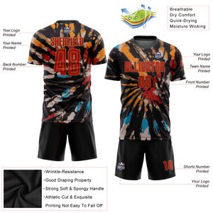 Custom Tie Dye Red-Old Gold Sublimation Soccer Uniform Jersey