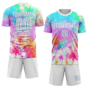 Custom Tie Dye White-Light Blue Sublimation Soccer Uniform Jersey