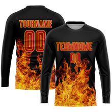 Load image into Gallery viewer, Custom Black Red-Gold Flame Sublimation Soccer Uniform Jersey
