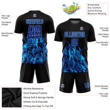 Load image into Gallery viewer, Custom Black Royal-Light Blue Flame Sublimation Soccer Uniform Jersey
