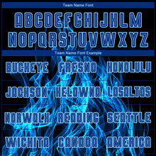 Load image into Gallery viewer, Custom Black Royal-Light Blue Flame Sublimation Soccer Uniform Jersey
