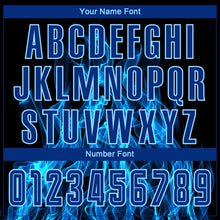 Load image into Gallery viewer, Custom Black Royal-Light Blue Flame Sublimation Soccer Uniform Jersey
