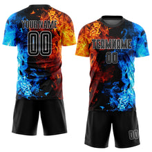 Load image into Gallery viewer, Custom Figure Black-White Flame Sublimation Soccer Uniform Jersey
