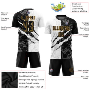 Custom Graffiti Pattern Black-Old Gold Sublimation Soccer Uniform Jersey