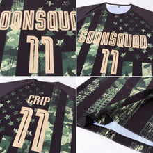 Load image into Gallery viewer, Custom Camo Vegas Gold-Black American Flag Fashion Sublimation Salute To Service Soccer Uniform Jersey
