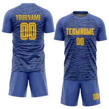 Load image into Gallery viewer, Custom Light Blue Gold-Black Third Sublimation Soccer Uniform Jersey
