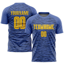 Load image into Gallery viewer, Custom Light Blue Gold-Black Third Sublimation Soccer Uniform Jersey
