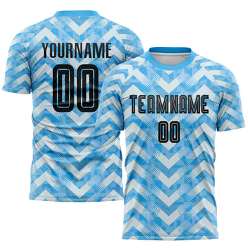 Custom Light Blue Black-White Home Sublimation Soccer Uniform Jersey