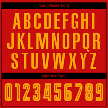 Load image into Gallery viewer, Custom Red Gold-Black Sublimation Fade Fashion Soccer Uniform Jersey
