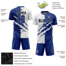 Load image into Gallery viewer, Custom Graffiti Pattern Royal White-Old Gold Sublimation Soccer Uniform Jersey
