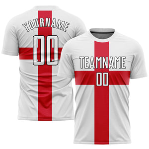 Custom White White Red-Black Sublimation Great Britain Flag Soccer Uniform Jersey