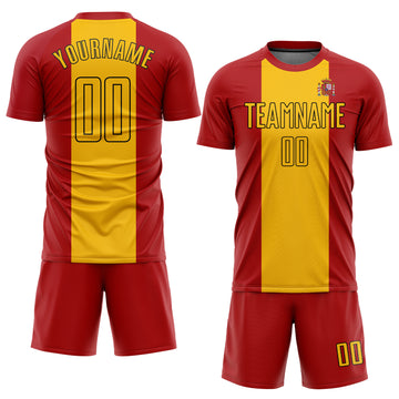 Custom Red Gold-Black Sublimation Spanish Flag Soccer Uniform Jersey