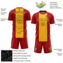 Load image into Gallery viewer, Custom Red Gold-Black Sublimation Spanish Flag Soccer Uniform Jersey
