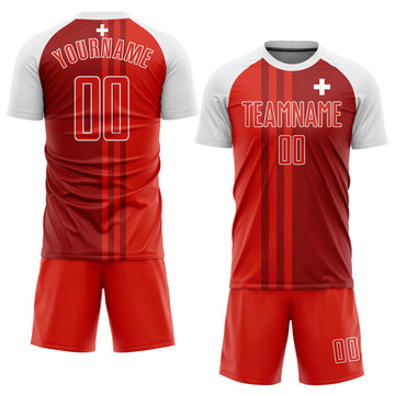 Custom Red Crimson-White Sublimation Swiss Flag Soccer Uniform Jersey
