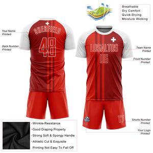 Custom Red Crimson-White Sublimation Swiss Flag Soccer Uniform Jersey