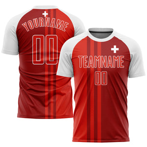 Custom Red Crimson-White Sublimation Swiss Flag Soccer Uniform Jersey