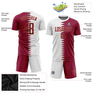 Custom White Crimson-Old Gold Sublimation Qatari Flag Soccer Uniform Jersey