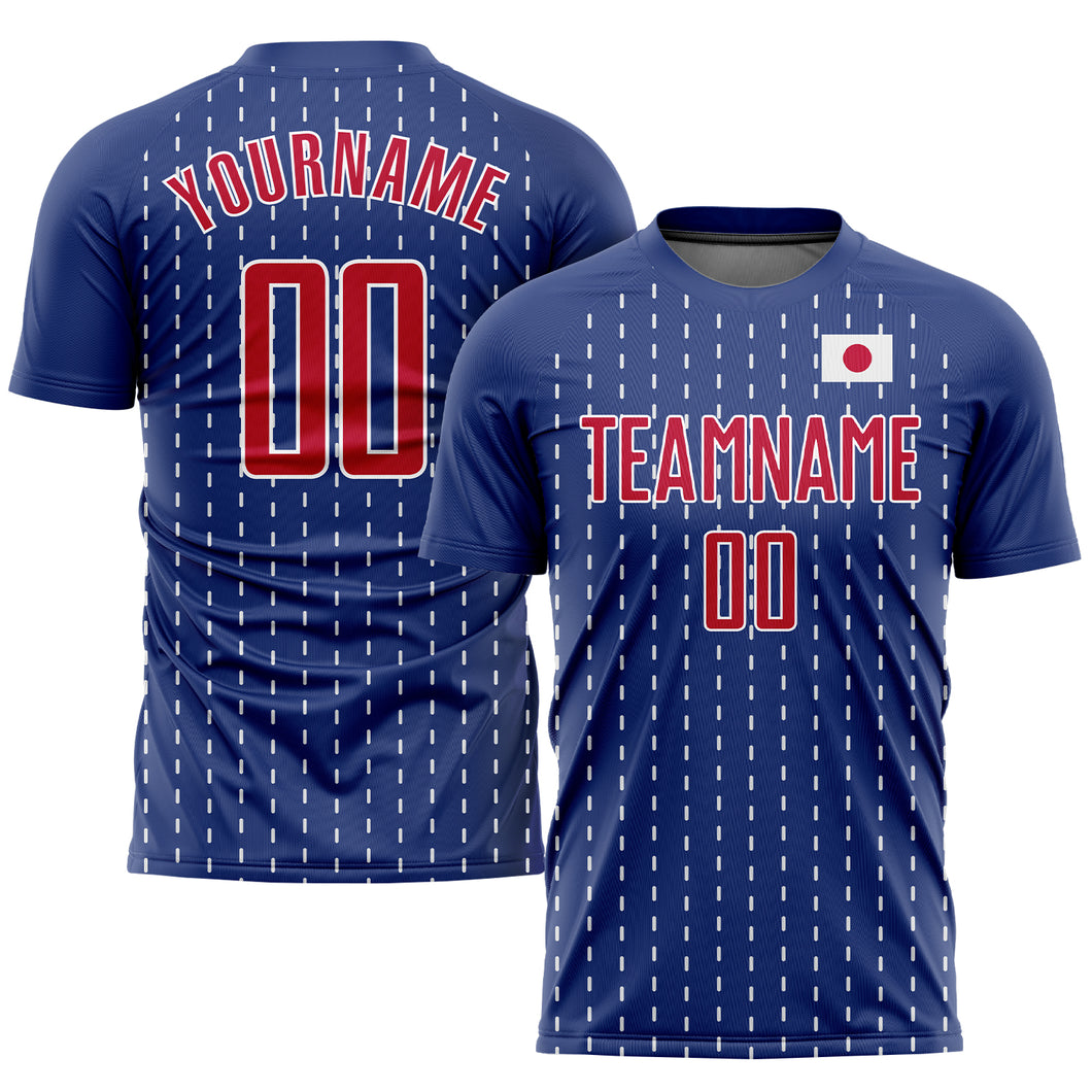 Custom Royal Red-White Sublimation Japanese Flag Soccer Uniform Jersey