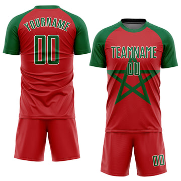 Custom Red Kelly Green-White Sublimation Moroccan Flag Soccer Uniform Jersey