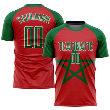 Custom Red Kelly Green-White Sublimation Moroccan Flag Soccer Uniform Jersey