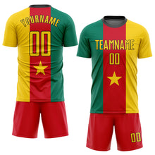 Load image into Gallery viewer, Custom Kelly Green Gold Red-Black Sublimation Cameroonian Flag Soccer Uniform Jersey
