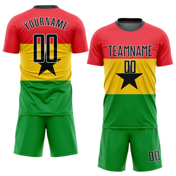 Custom Red Black Gold-Kelly Green Sublimation Ghanaian Flag Soccer Uniform Jersey